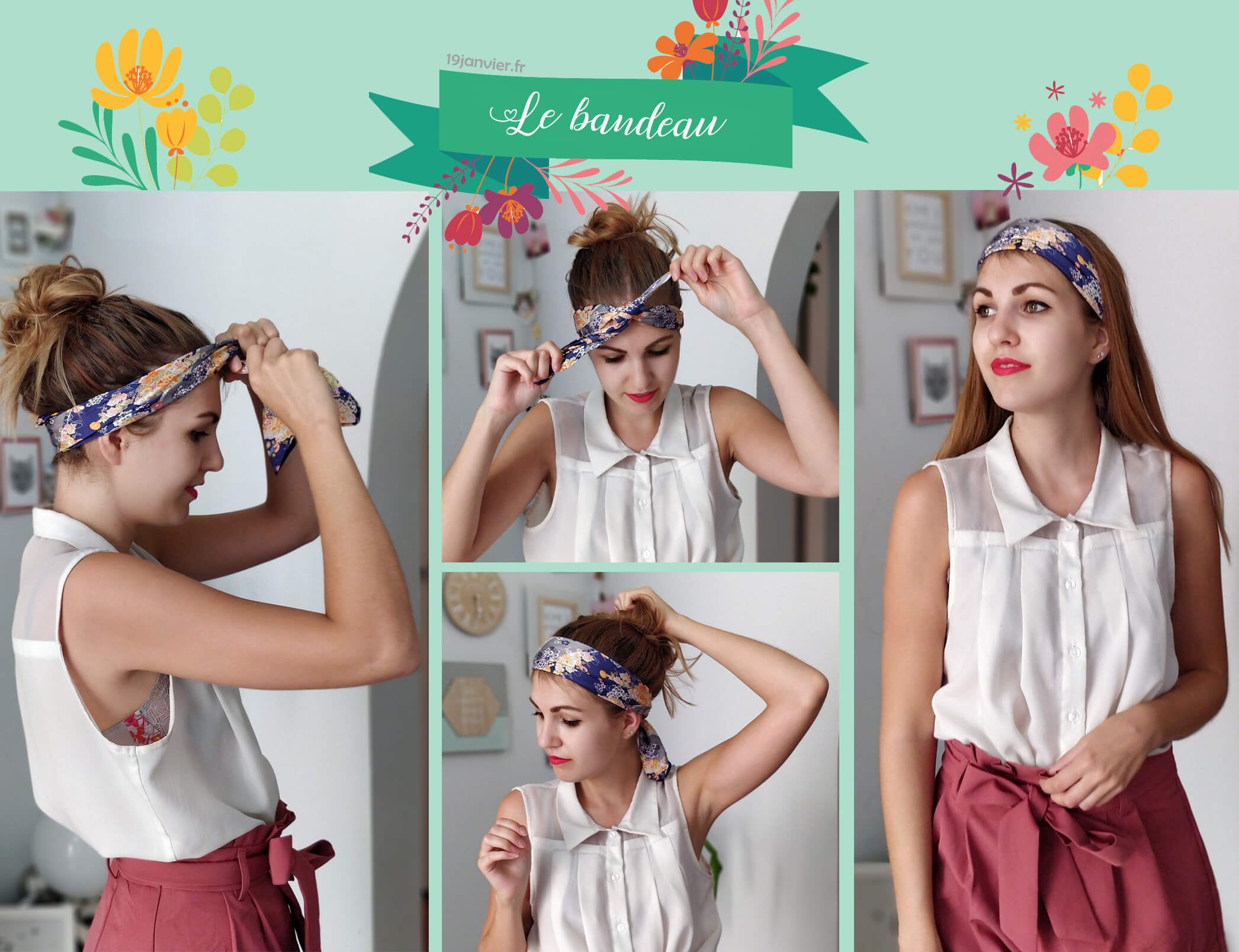 bandeau foulard tutoriel coiffure - Que faire avec un carré de soie ?