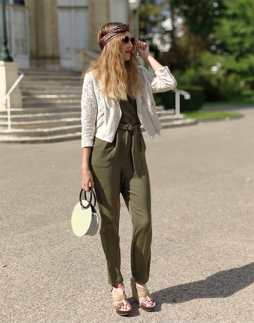 tenue blog mode perfecto dentelle combinaison kaki - Profiter de l'été indien