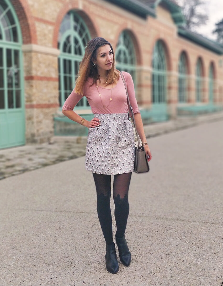 tenue blog 19 janvier jupe graphique rose - C'est encore plus beau quand c'est fait main