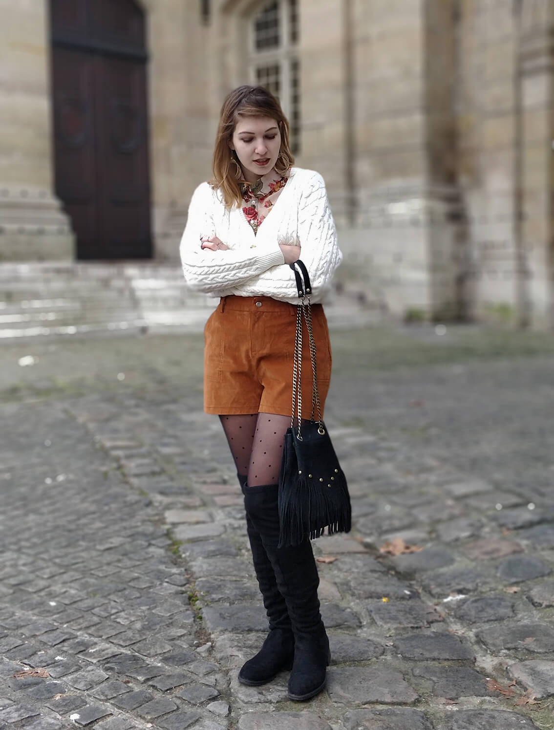 tenue blog 19 janvier short collants pois - L'amour des shorts en hiver