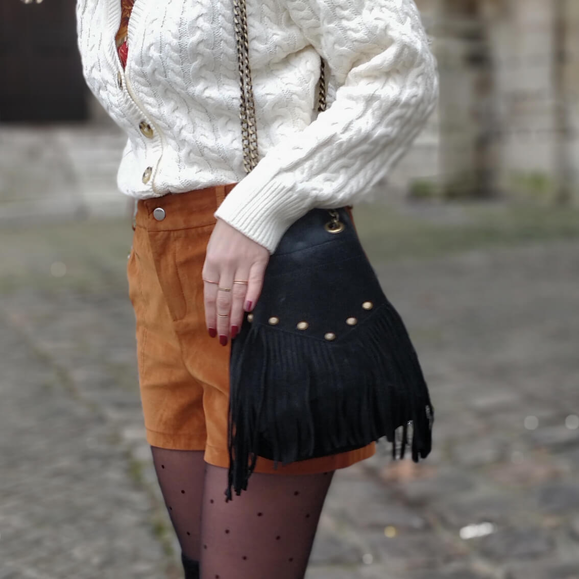 tenue hiver blog short suédine details sac - L'amour des shorts en hiver