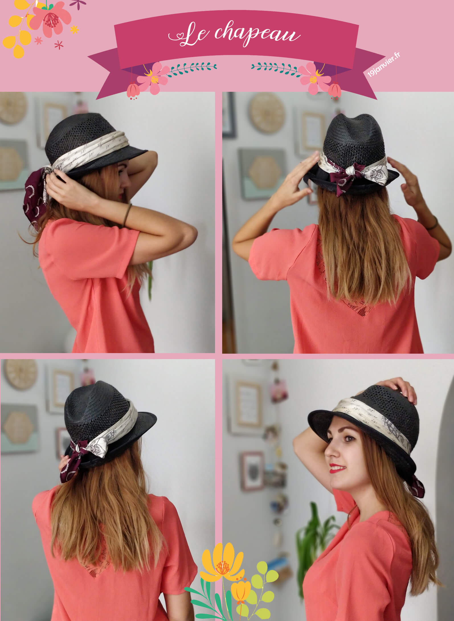 accessoire chapeau foulard tutoriel - Que faire avec un carré de soie ?